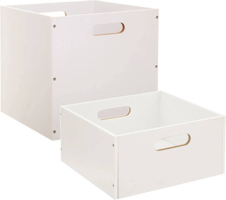 5Five Set van 2x stuks opbergmanden kastmanden 14 en 29 liter wit van hout 31 cm Opbergkisten