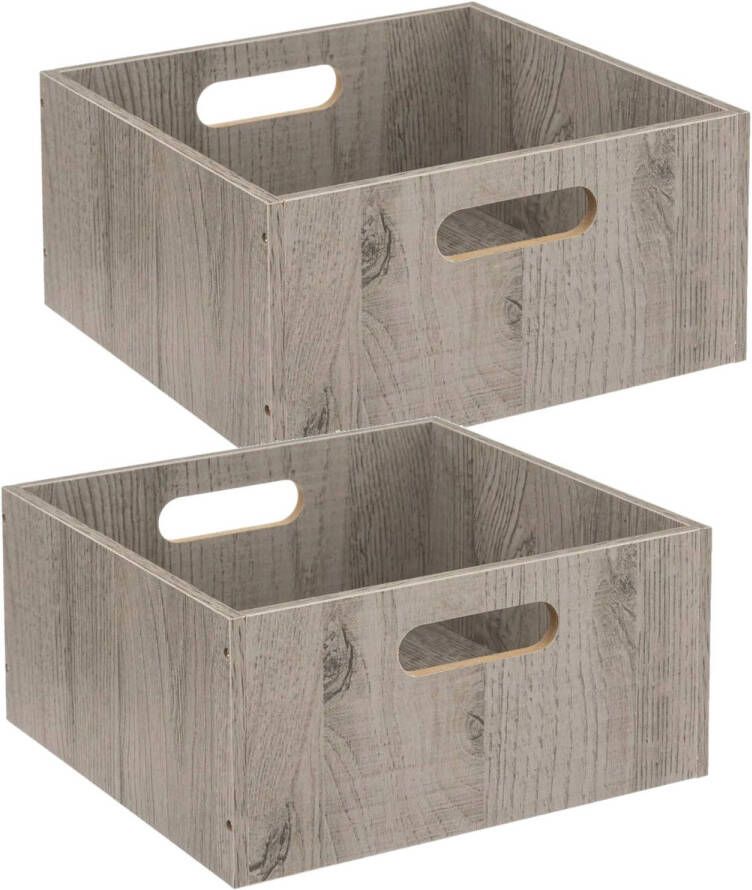 5Five Set van 2x stuks opbergmanden kastmanden 14 liter grijs van hout 31 cm Opbergkisten