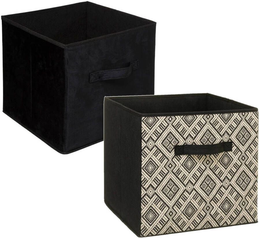 5Five Set van 2x stuks opbergmanden kastmanden 29 liter zwart creme polyester 31 x 31 x 31 cm Opbergmanden