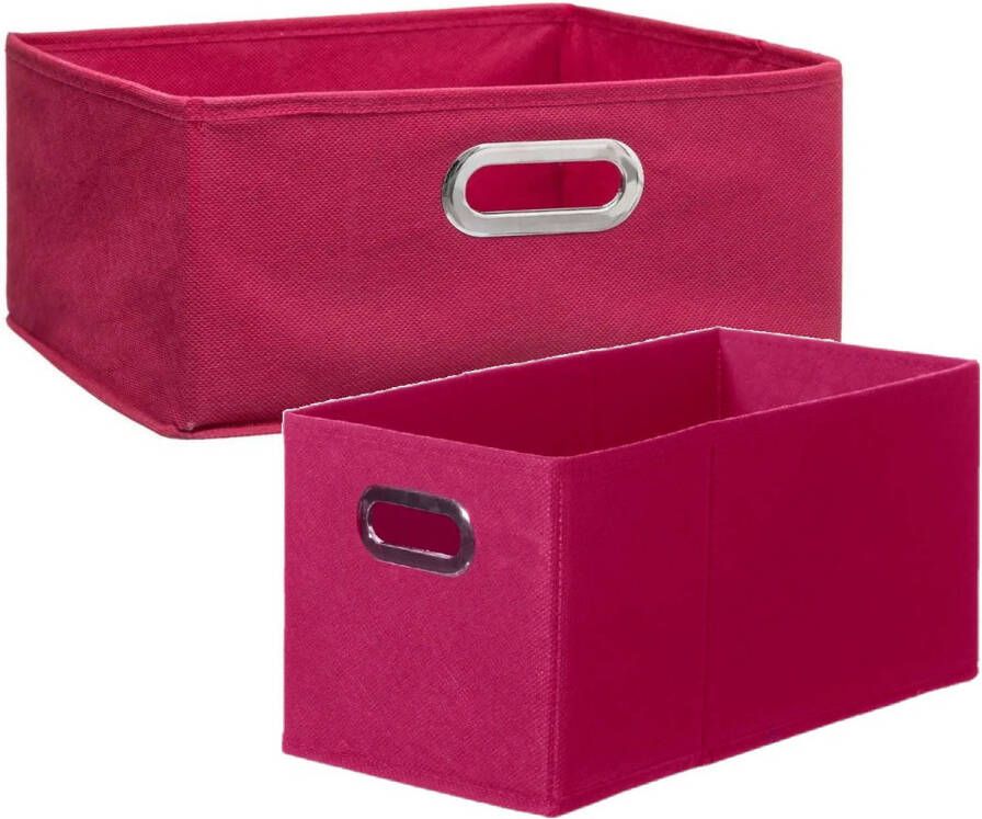 5Five Set van 2x stuks opbergmanden kastmanden 7 en 14 liter framboos roze van linnen 31 cm Opbergkisten