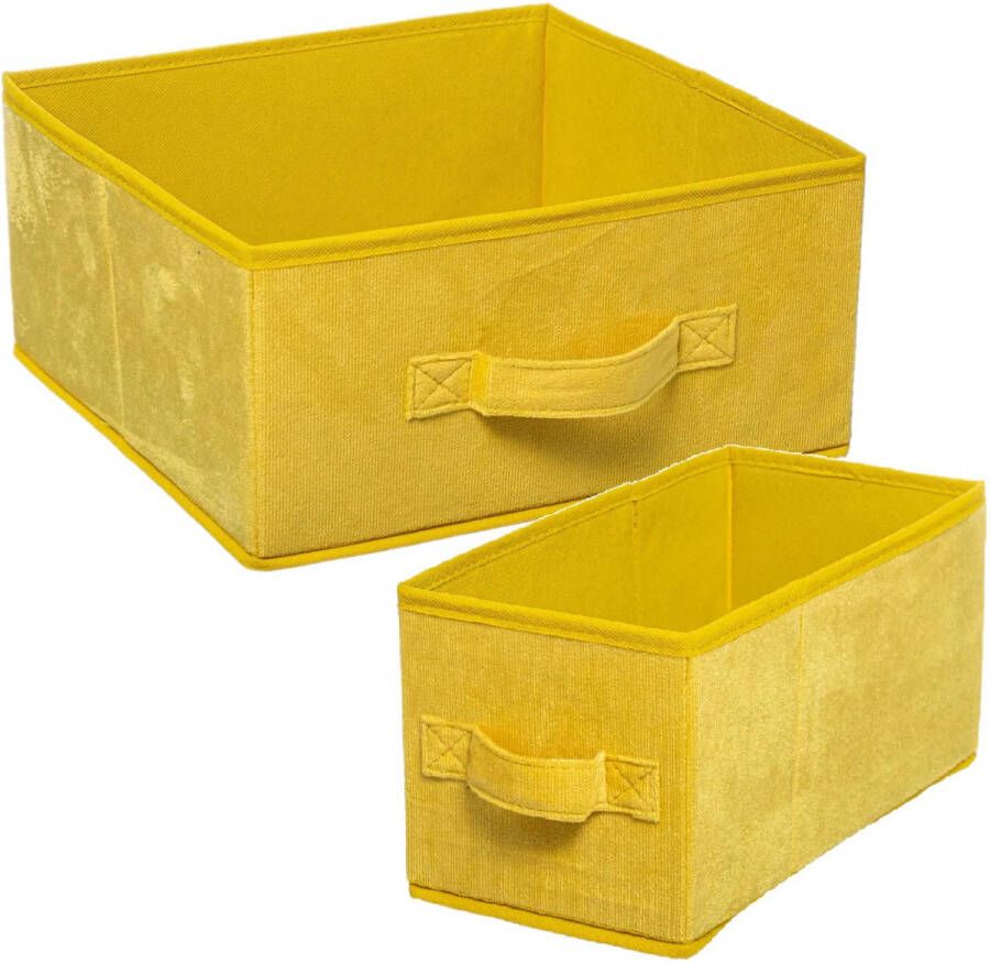 5Five Set van 2x stuks opbergmanden kastmanden 7 en 14 liter geel van polyester 31 cm Opbergkisten
