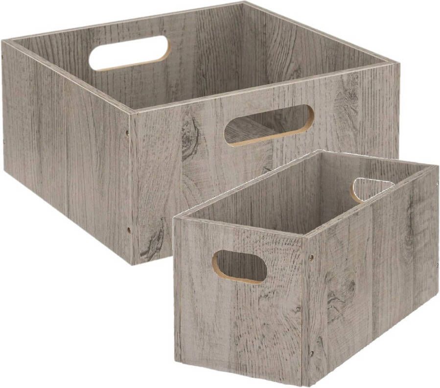 5Five Set van 2x stuks opbergmanden kastmanden 7 en 14 liter grijs van hout 31 cm Opbergkisten