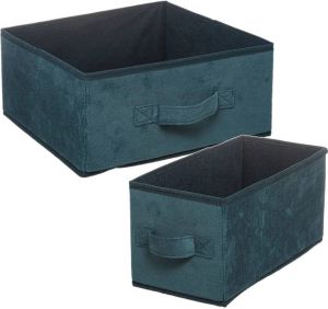 5Five Set Van 2x Stuks Opbergmanden kastmanden 7 En 14 Liter Petrol Groen Van Polyester 31 Cm Opbergkisten