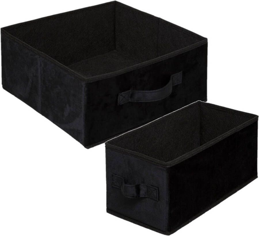5Five Set van 2x stuks opbergmanden kastmanden 7 en 14 liter zwart van polyester 31 cm Opbergkisten