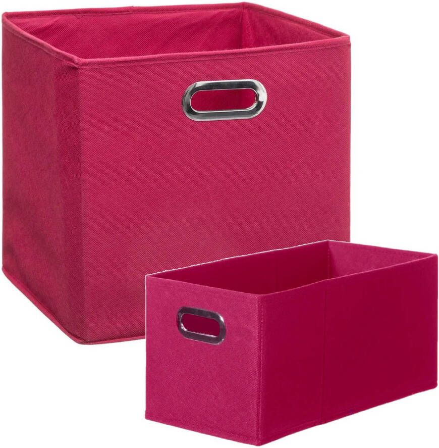 5Five Set van 2x stuks opbergmanden kastmanden 7 en 29 liter framboos roze van linnen 31 cm Opbergkisten