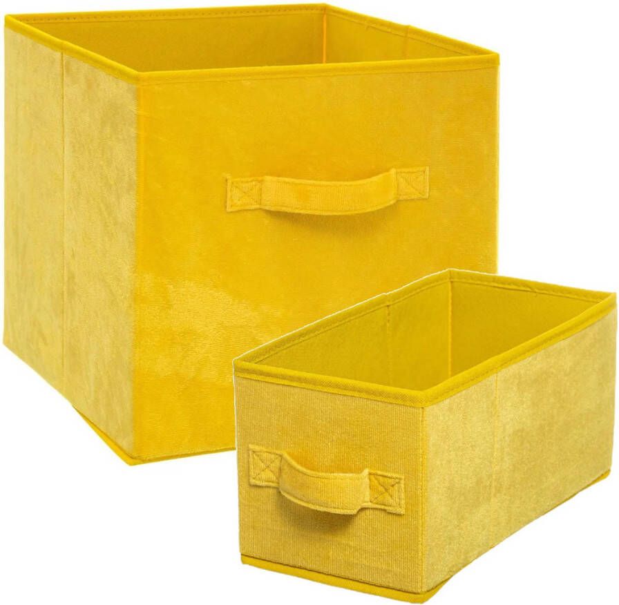 5Five Set van 2x stuks opbergmanden kastmanden 7 en 29 liter geel van polyester 31 cm Opbergkisten