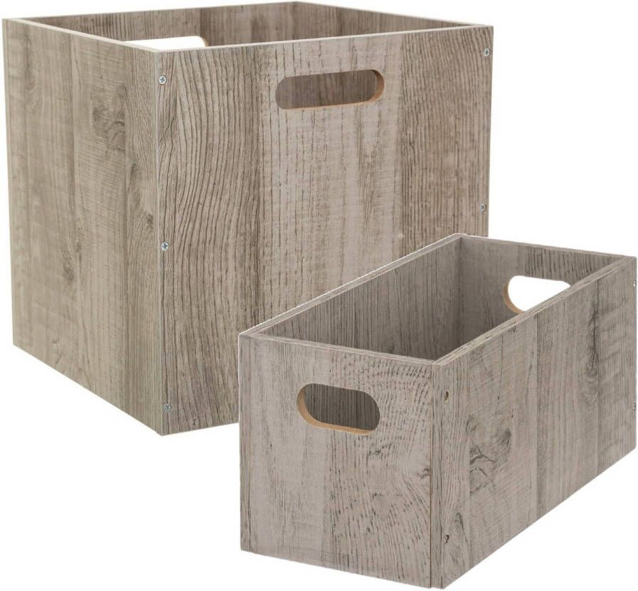 5Five Set van 2x stuks opbergmanden kastmanden 7 en 29 liter grijs van hout 31 cm Opbergkisten
