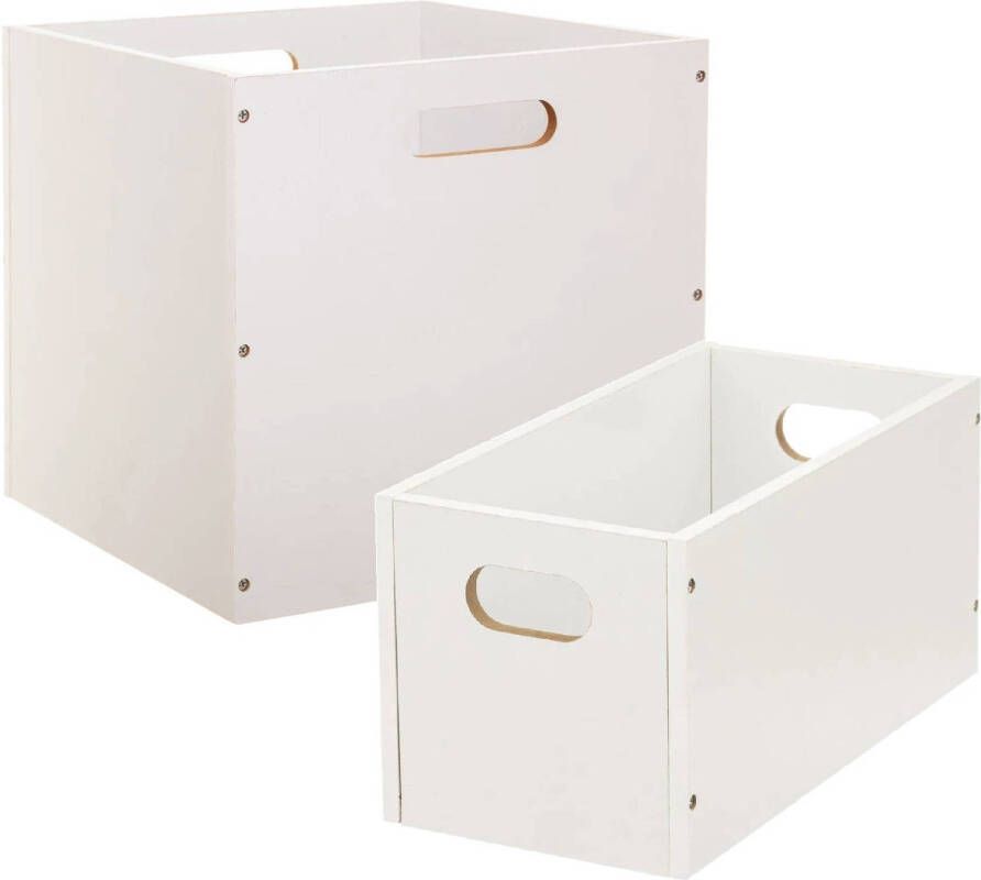 5Five Set van 2x stuks opbergmanden kastmanden 7 en 29 liter wit van hout 31 cm Opbergkisten