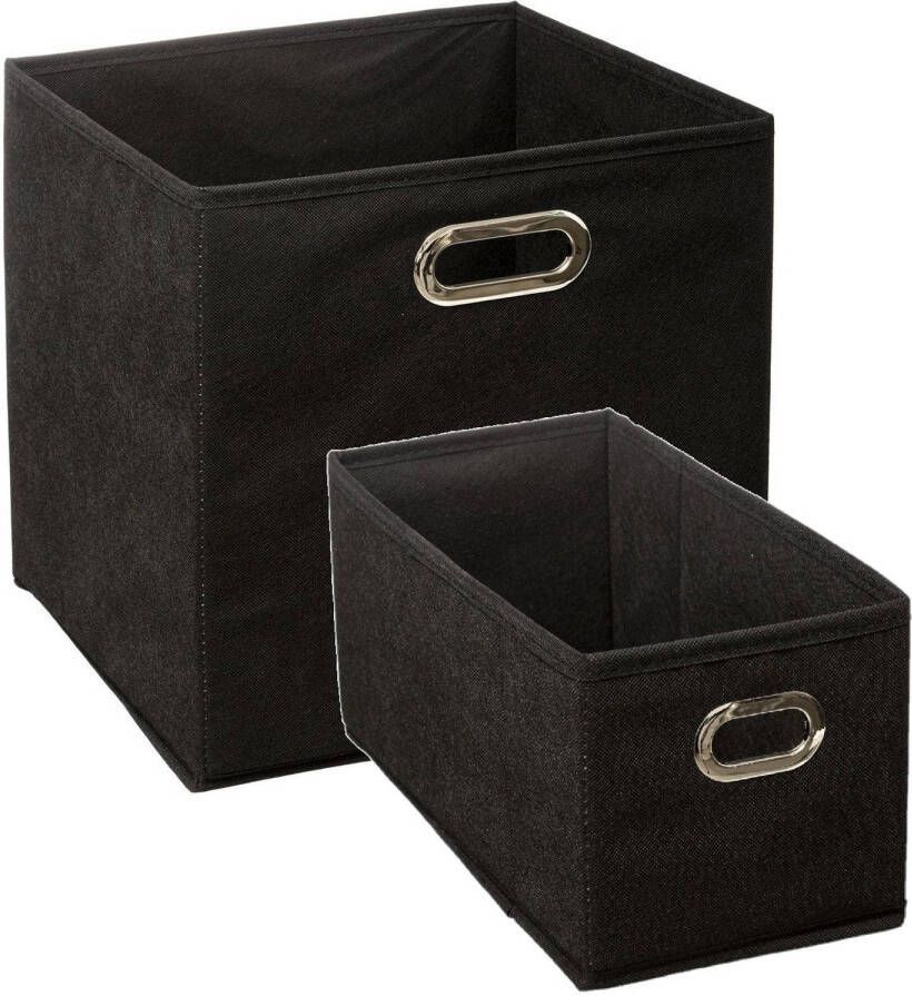5Five Set van 2x stuks opbergmanden kastmanden 7 en 29 liter zwart van linnen 31 cm Opbergkisten