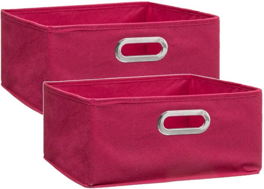 5five Set van 2x stuks opbergmand kastmand 14 liter framboos roze linnen 31 x 31 x 15 cm Opbergboxen Vakkenkast manden Opbergmanden