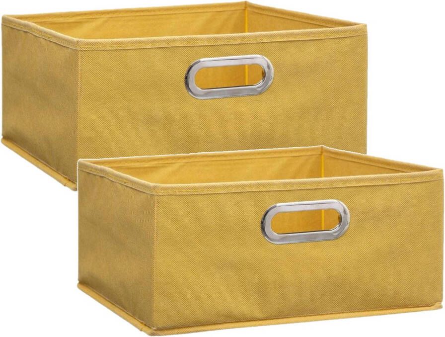5five Set van 2x stuks opbergmand kastmand 14 liter geel linnen 31 x 31 x 15 cm Opbergboxen Vakkenkast manden Opbergmanden