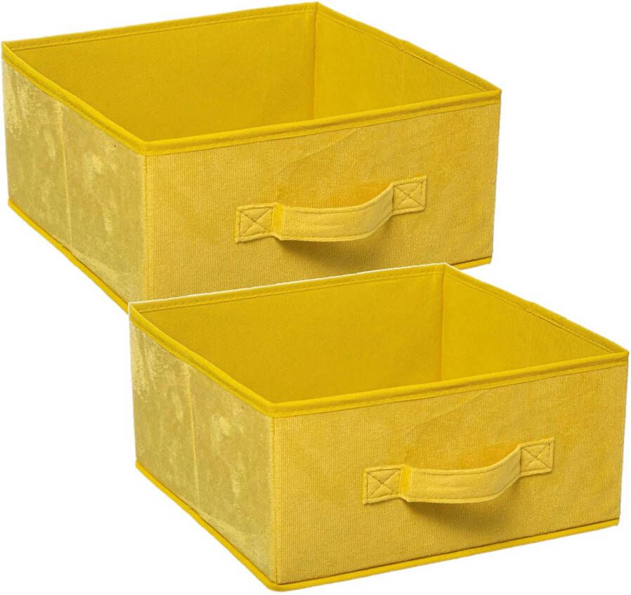 5five Set van 2x stuks opbergmand kastmand 14 liter geel polyester 31 x 31 x 15 cm Opbergboxen Vakkenkast manden Opbergmanden
