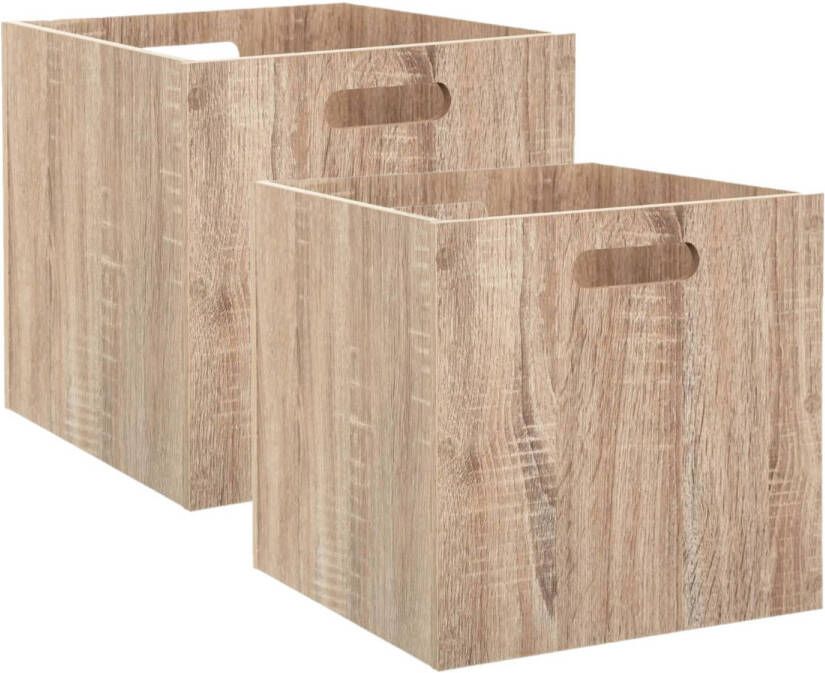 5five Set van 2x stuks opbergmand kastmand 29 liter bruin naturel van hout 31 x 31 x 31 cm Opbergboxen Vakkenkast manden Opbergmanden