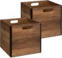 5five Set van 2x stuks opbergmand kastmand 29 liter donker bruin van hout 31 x 31 x 31 cm Opbergboxen Vakkenkast manden Opbergmanden - Thumbnail 1