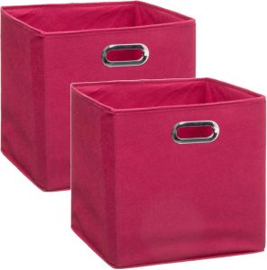 5five Set van 2x stuks opbergmand kastmand 29 liter framboos roze linnen 31 x 31 x 31 cm Opbergboxen Vakkenkast manden Opbergmanden