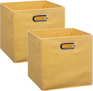 5five Set van 2x stuks opbergmand kastmand 29 liter geel linnen 31 x 31 x 31 cm Opbergboxen Vakkenkast manden Opbergmanden