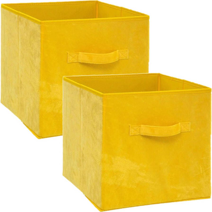 5five Set van 2x stuks opbergmand kastmand 29 liter geel polyester 31 x 31 x 31 cm Opbergboxen Vakkenkast manden Opbergmanden