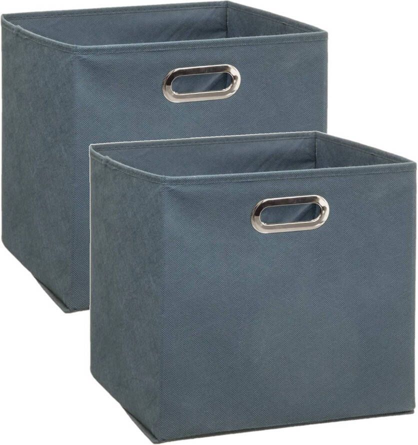 5five Set van 2x stuks opbergmand kastmand 29 liter grijsblauw linnen 31 x 31 x 31 cm Opbergboxen Vakkenkast manden Opbergmanden
