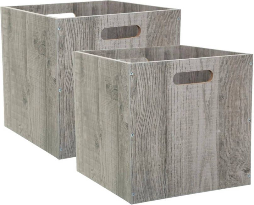 5five Set van 2x stuks opbergmand kastmand 29 liter grijs greywash van hout 31 x 31 x 31 cm Opbergboxen Vakkenkast manden Opbergmanden