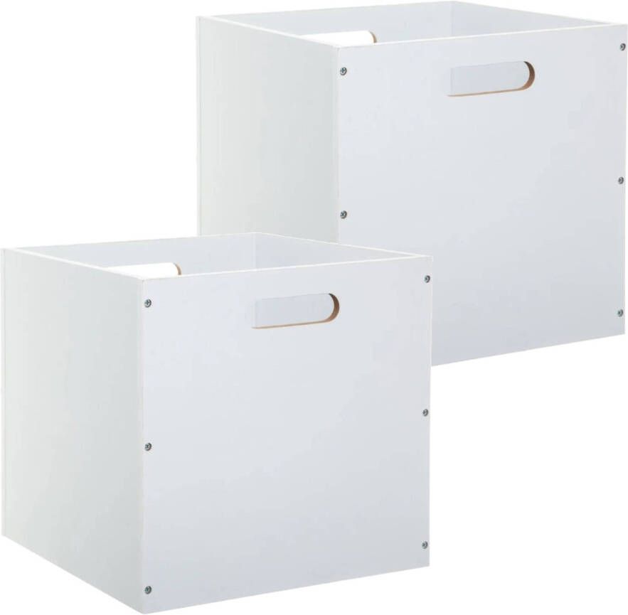 5Five Set van 2x stuks opbergmand kastmand 29 liter wit van hout 31 x 31 x 31 cm Opbergmanden