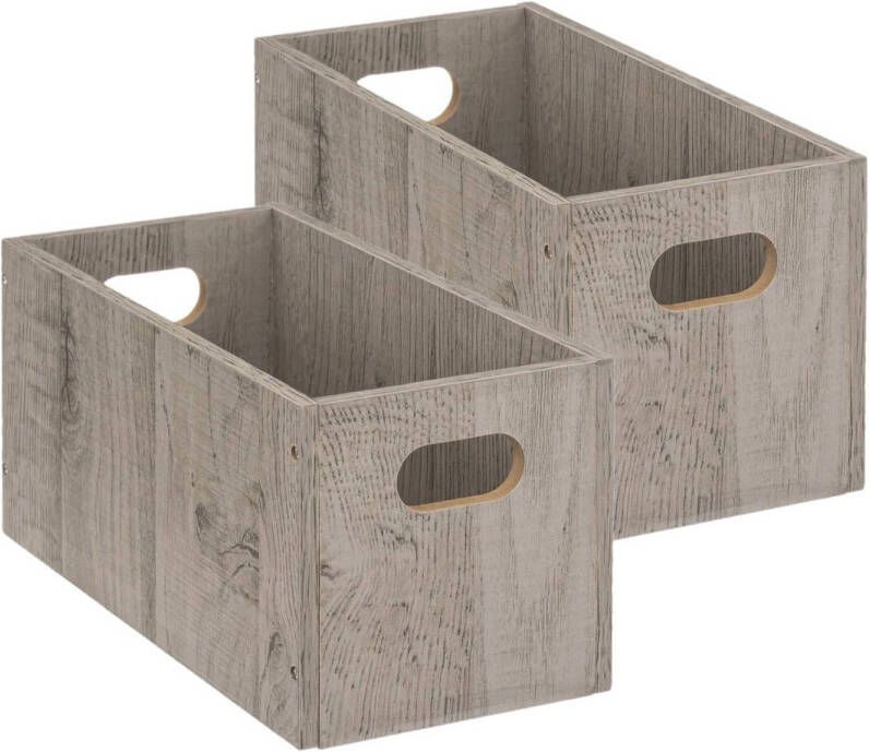5Five Set van 2x stuks opbergmand kastmand 7 liter grijs greywash van hout 31 x 15 x 15 cm Opbergmanden