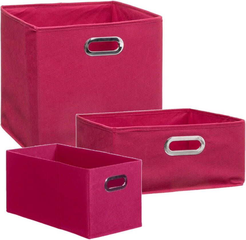 5Five Set van 3x stuks opbergmanden kastmanden 7 14 29 liter framboos roze van linnen 31 cm Opbergkisten