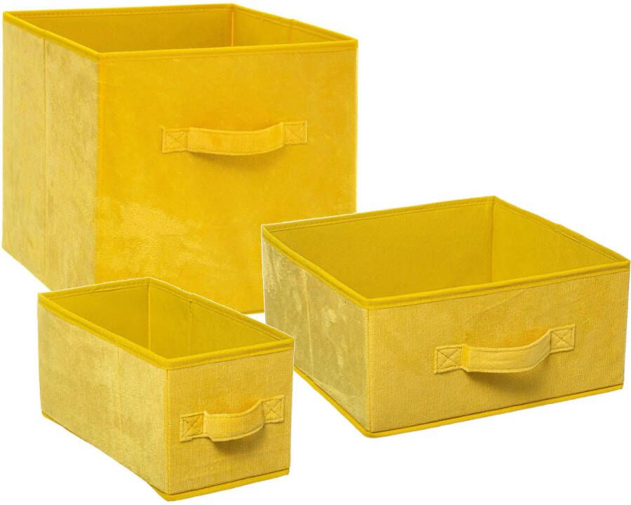 5Five Set van 3x stuks opbergmanden kastmanden 7 14 29 liter geel van polyester 31 cm Opbergkisten