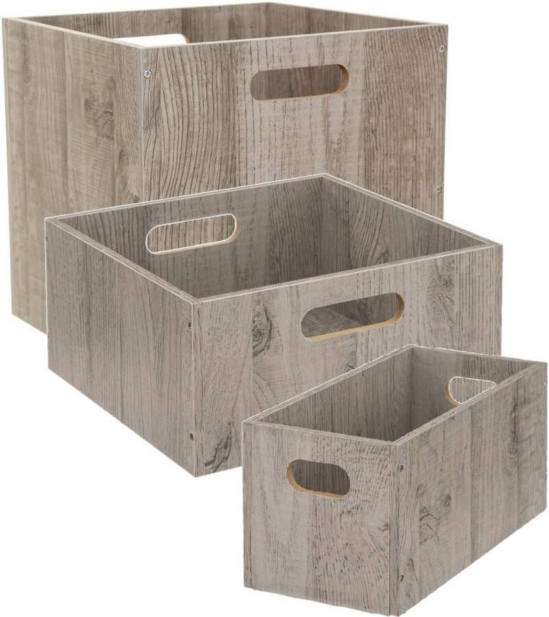5Five Set van 3x stuks opbergmanden kastmanden 7 14 29 liter grijs van hout 31 cm Opbergkisten