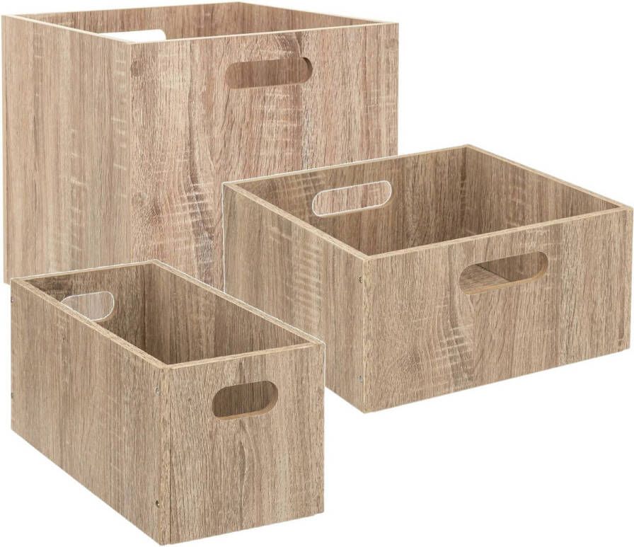 5Five Set van 3x stuks opbergmanden kastmanden 7 14 29 liter naturel van hout 31 cm Opbergkisten