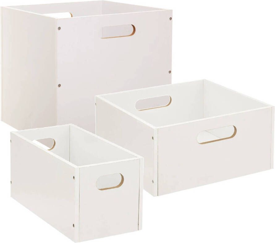 5Five Set van 3x stuks opbergmanden kastmanden 7 14 29 liter wit van hout 31 cm Opbergkisten