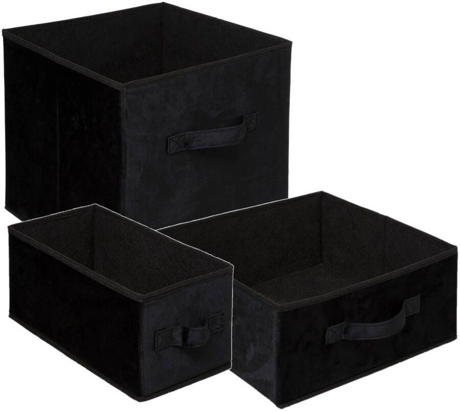5Five Set van 3x stuks opbergmanden kastmanden 7 14 29 liter zwart van polyester 31 cm Opbergkisten