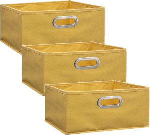 5Five Set van 3x stuks opbergmand kastmand 14 liter geel linnen 31 x 31 x 15 cm Opbergmanden