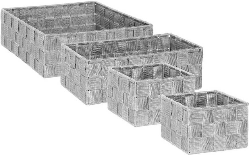 5five Set van 4x gevlochten opbergmanden vierkant grijs Kast badkamer mandjes verschillende formaten Opbergmanden
