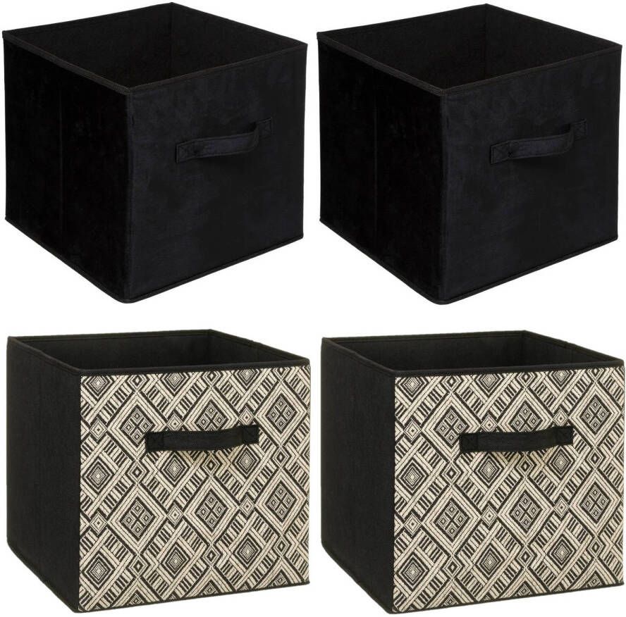 5Five Set van 4x stuks opbergmanden kastmanden 29 liter zwart creme polyester 31 x 31 x 31 cm Opbergmanden
