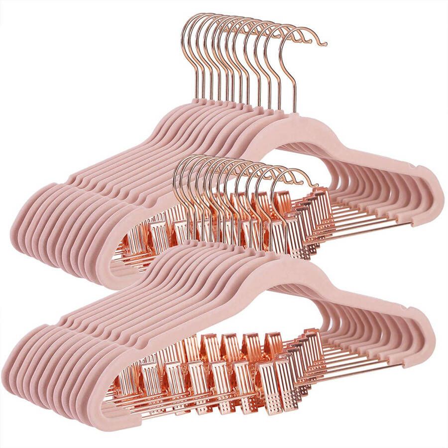Acaza Antislip kledinghangers met verstelbare clips 24 stuks roze