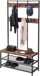 Acaza Garderoberek XL industriële look 12 haken 100x186x40 cm vintage bruin