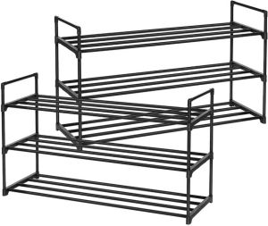Acaza Set van 2 schoenenrekken 3 niveaus tot 24 paar schoenen stapelbaar 91.7x52.4x29.3 cm zwart