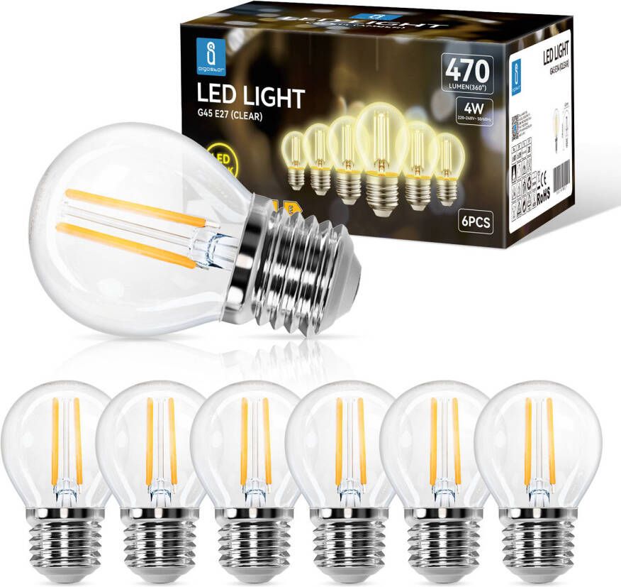 Aigostar 10ZBT LED Filament Lamp E27 G45 2700K 470lm Warm Wit licht Niet dimbaar 4W 6 stuks
