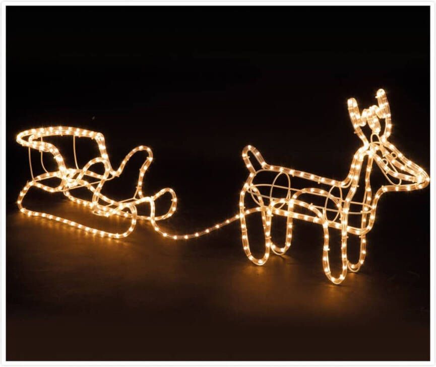 Merkloos Kerstverlichting figuur rendier met slee 100 cm voor buiten warm wit kerstverlichting figuur