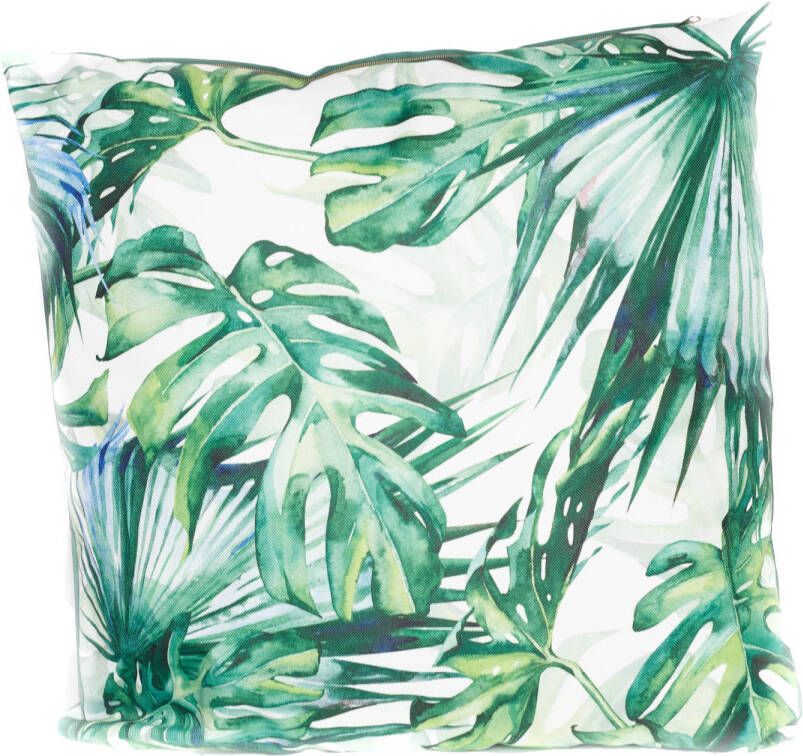 Anna's Collection 1x Bank Sier kussens voor binnen en buiten Monstera bladeren print 45 x 45 cm Urban jungle tuin huis kussens Sierkussens