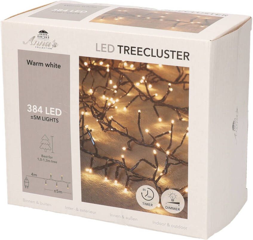 Anna&apos;s Collection 1x Clusterverlichting met timer en dimmer 384 leds warm wit 5 m Kerstverlichting kerstboom