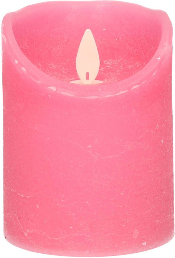 Anna&apos;s Collection 1x Fuchsia roze LED kaarsen stompkaarsen met bewegende vlam 15 cm LED kaarsen