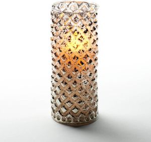 Anna's Collection 1x stuks luxe led kaarsen in zilver glas D7 5 x H17 5 cm met timer Woondecoratie Elektrische kaarsen LED kaarsen