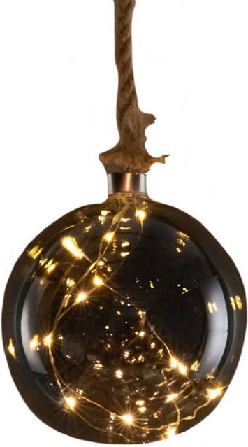 Anna's Collection 1x stuks verlichte glazen kerstballen aan touw met 15 lampjes goud warm wit 18 cm Decoratie kerstballen met licht kerstverlichting figuur