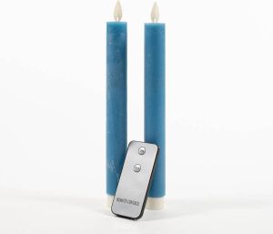 Anna&apos;s Collection 2Pcs Denim Blue Rustic Wax Taper Candle 23Cm Moving Fla