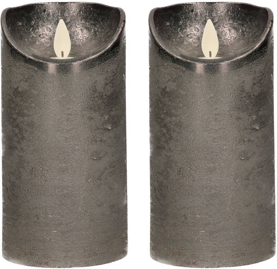 Anna&apos;s Collection 2x Antraciet LED kaarsen stompkaarsen met bewegende vlam 15 cm LED kaarsen