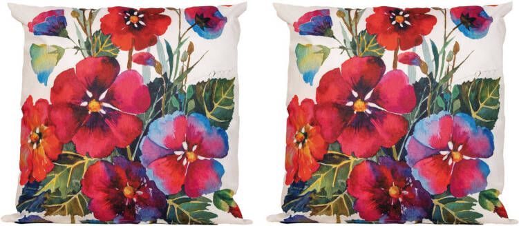 Anna's Collection 2x Bank sier kussens wit voor binnen en buiten bloemen print 45 x 45 cm Tuin huis kussens Sierkussens