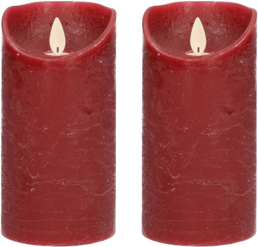 Anna's Collection 2x Bordeaux rode LED kaarsen stompkaarsen 10 cm Luxe kaarsen op batterijen met bewegende vlam LED kaarsen