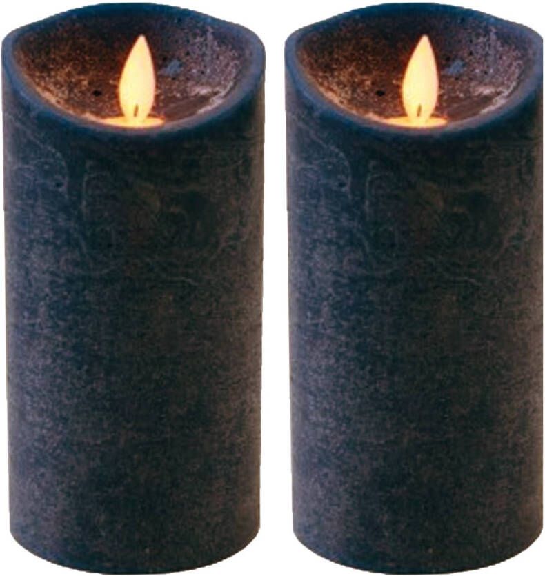 Anna&apos;s Collection 2x Donkerblauwe LED kaars stompkaars met bewegende vlam 15 cm LED kaarsen