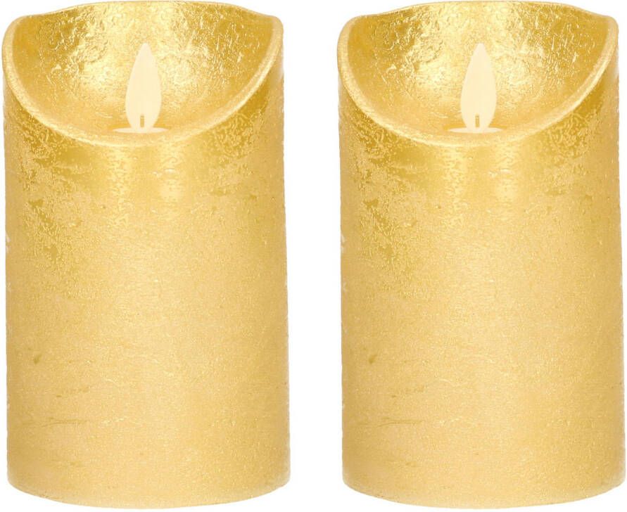 Anna&apos;s Collection 2x Gouden LED kaarsen stompkaarsen met bewegende vlam 10 cm LED kaarsen